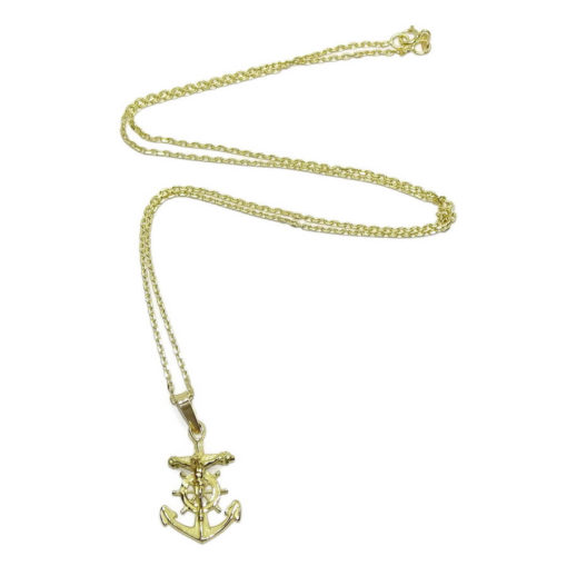 cruz marinera de oro amarillo de 18k con el cuerpo de Cristo y cadena forzada - Imagen 5