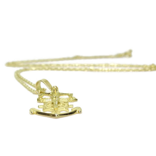 cruz marinera de oro amarillo de 18k con el cuerpo de Cristo y cadena forzada - Imagen 3
