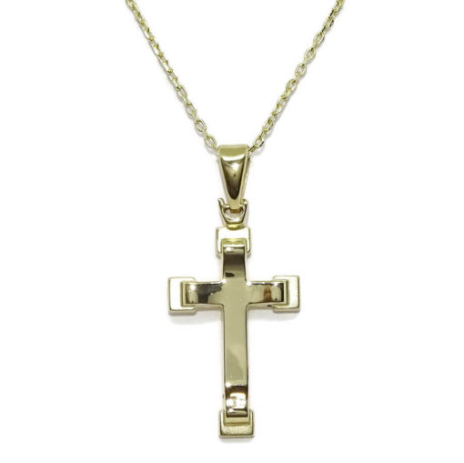 Cruz de Oro Amarillo de 18k Mate y Brillo Especial comunión con Cadena forzada de 50cm