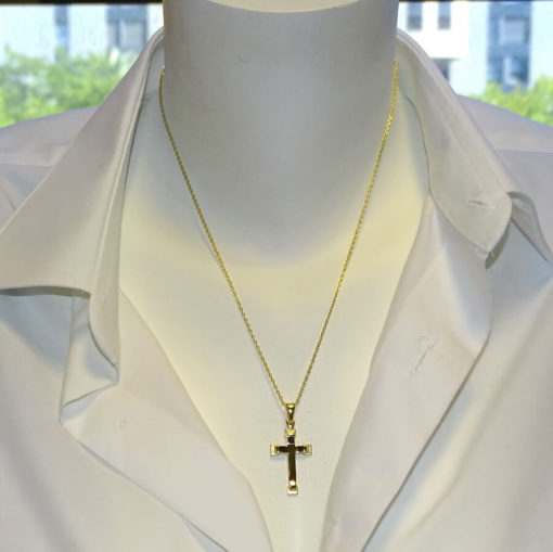 Cruz de Oro Amarillo de 18k Mate y Brillo Especial comunión con Cadena forzada de 50cm - Imagen 2