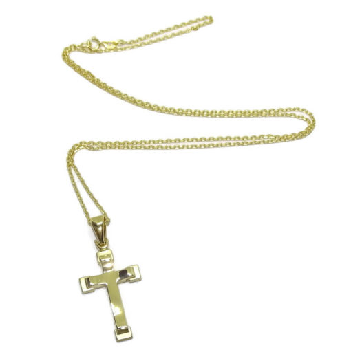 Cruz de Oro Amarillo de 18k Mate y Brillo Especial comunión con Cadena forzada de 50cm - Imagen 4