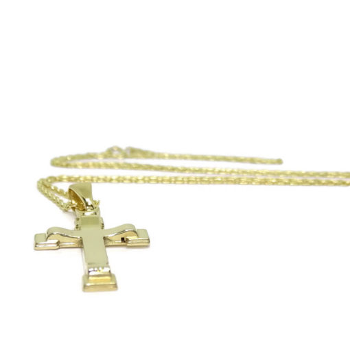 Cruz de Oro Amarillo de 18k Mate y Brillo Especial comunión con Cadena forzada de 50cm - Imagen 3
