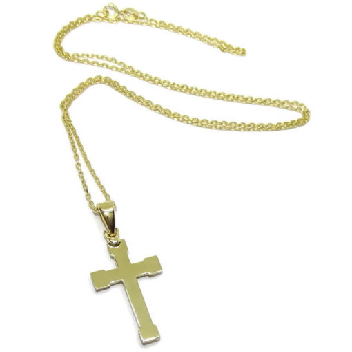 Cruz de Oro Amarillo de 18k Mate y Brillo Especial comunión con Cadena forzada de 50cm - Imagen 6