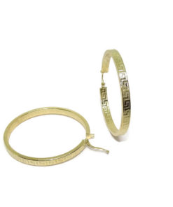 Aros grandes de oro amarillo de 18k con greca, tubo cuadrado de 4mm y 4.40cm de diámetro exterior. 3.80gr - Imagen 5