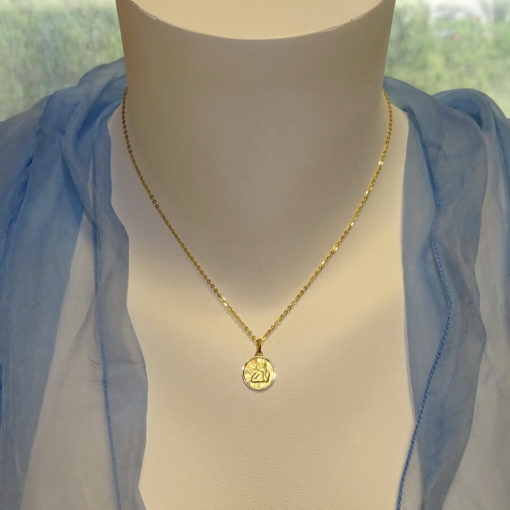 Medalla para bebé con Angelito de 13mm y Cadena Forzada picada de 40cm - Imagen 2