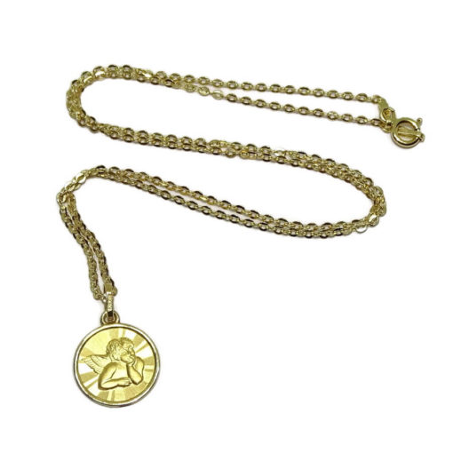 Medalla para bebé con Angelito de 13mm y Cadena Forzada picada de 40cm - Imagen 4