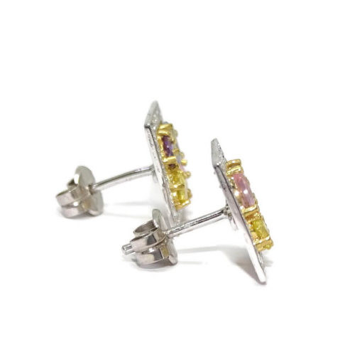 Pendientes oro blanco de 18k y circonitas de color con cierre presión. Peso; 1.95 gr de oro de 18k - Imagen 3