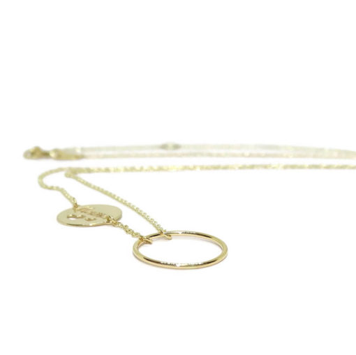 Collar de oro amarillo de 18k con cadena forzada ligera con karma y mamá. - Imagen 7