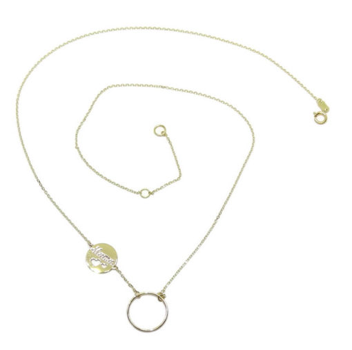 Collar de oro amarillo de 18k con cadena forzada ligera con karma y mamá. - Imagen 4