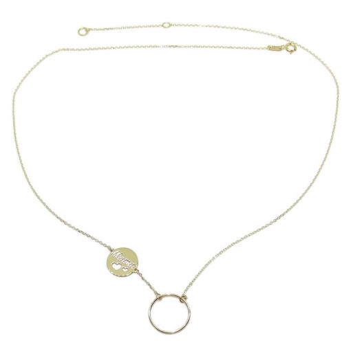 Collar de oro amarillo de 18k con cadena forzada ligera con karma y mamá. - Imagen 5