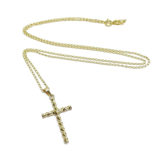 cruz de oro amarillo brillo de 18K con tubo redondo y con cadena maciza - Imagen 5