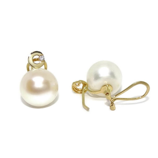 Pendientes de oro amarillo con perla natural cultivada tipo botón de 11mm y 2 circonitas - Imagen 5