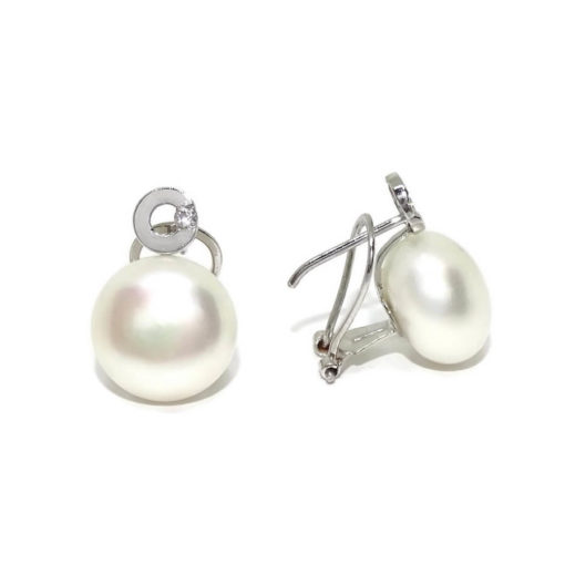 Pendientes de oro amarillo con perla natural cultivada tipo botón de 11mm y 2 circonitas - Imagen 7