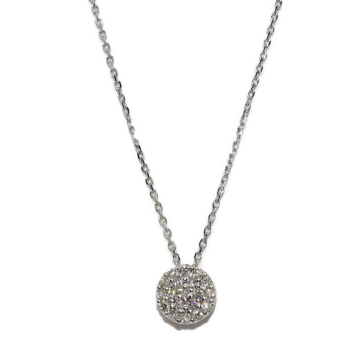 Clásico colgante para mujer de Oro Blanco de 18k con 0.15cts de Diamantes, 7mm de diámetro con Cadena mini forzada de 40cm