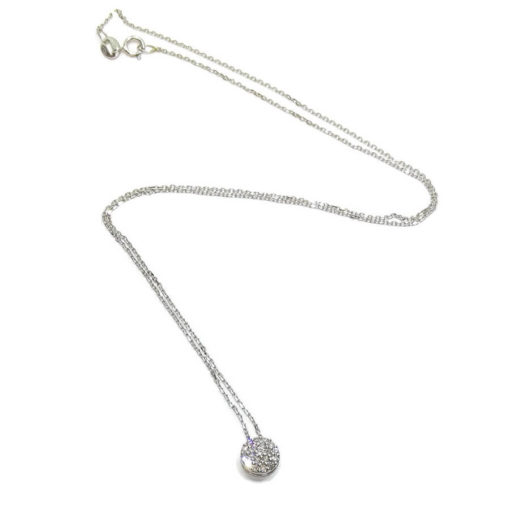 Clásico colgante para mujer de Oro Blanco de 18k con 0.15cts de Diamantes, 7mm de diámetro con Cadena mini forzada de 40cm - Imagen 3