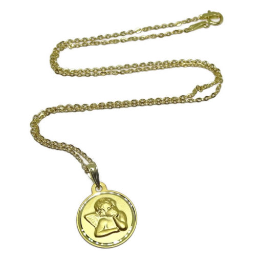 Medalla para bebé con Angelito de 14mm y Cadena Forzada picada de 40cm. 2.45gr de Oro de 18k - Imagen 4