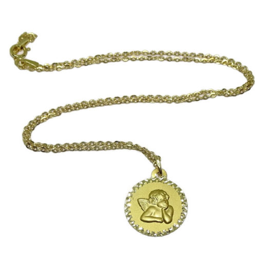 Medalla para bebé con Angelito de 16mm y Cadena Forzada picada de 40cm - Imagen 6
