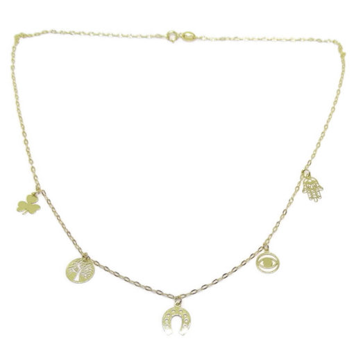 Collar de la Suerte de Oro de 18k 5 símbolos. 40cm de Largo. 1.45gr de Oro de 18k - Imagen 3