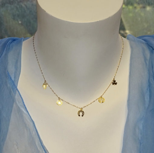 Collar de la Suerte de Oro de 18k 5 símbolos. 40cm de Largo. 1.45gr de Oro de 18k - Imagen 2