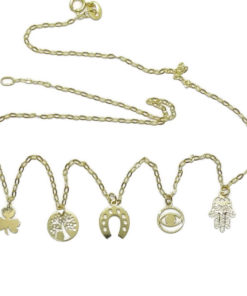 Collar de la Suerte de Oro de 18k 5 símbolos. 40cm de Largo. 1.45gr de Oro de 18k