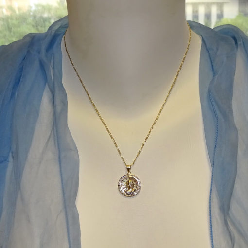 Para comunión medalla virgen con circonitas y estrellas cadena 3x1 de 45cm - Imagen 2