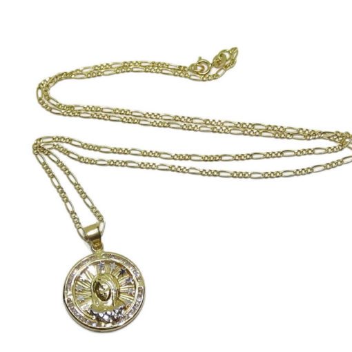 Para comunión medalla virgen con circonitas y estrellas cadena 3x1 de 45cm - Imagen 5