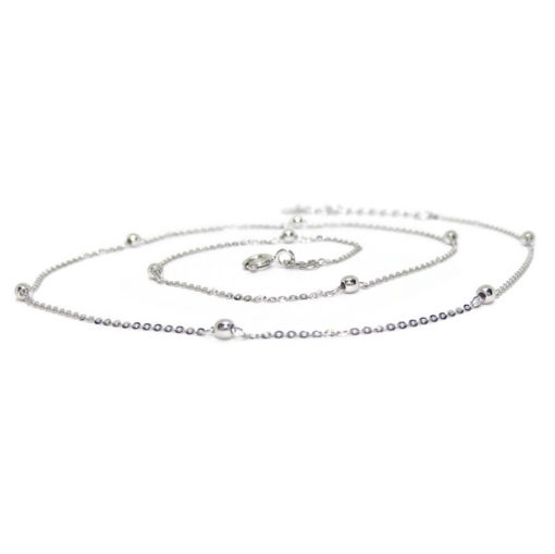 Cadena para Mujer de Oro Blanco de 18k con Cadena Forzada picada y 10 Bolas de Oro Brillo de 2.5mm de diámetro. 45cm de Largo - Imagen 5