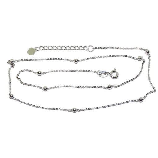 Cadena para Mujer de Oro Blanco de 18k con Cadena Forzada picada y 10 Bolas de Oro Brillo de 2.5mm de diámetro. 45cm de Largo - Imagen 4