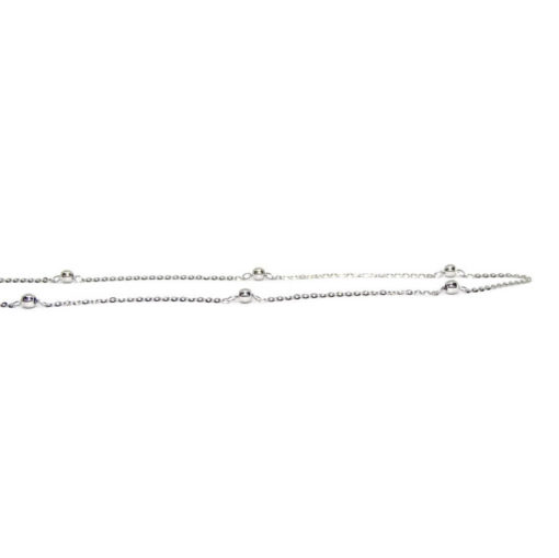 Cadena para Mujer de Oro Blanco de 18k con Cadena Forzada picada y 10 Bolas de Oro Brillo de 2.5mm de diámetro. 45cm de Largo - Imagen 3