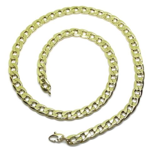 Cadena de oro de 18k de 9.00mm de ancha por 60cm de larga. Modelo barbada plana, hueca que pesa 19.65 gr