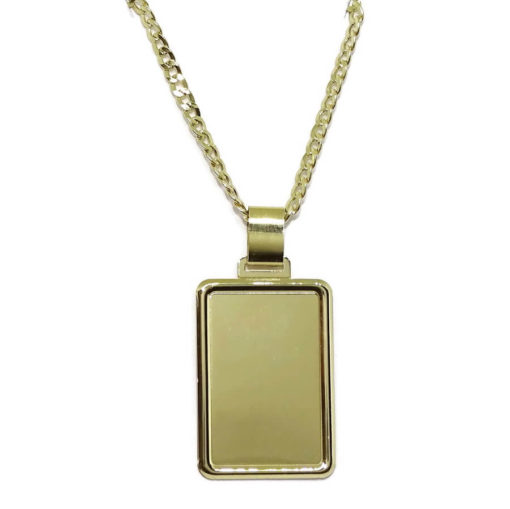 Placa de Oro Amarillo de 18k Lisa de 2.60 por 1.80cm con Cadena barbada de 60cm