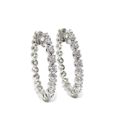 pendientes de aro con 20 diamantes talla brillante de 0.45cts oro blanco 18k