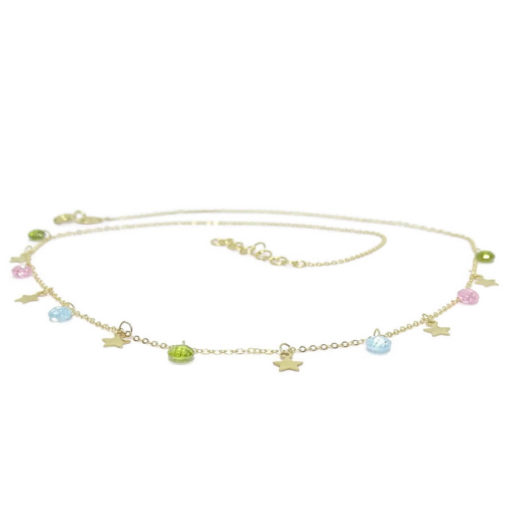 Collar de Oro Amarillo de 18k con 6 Estrellas de Oro de 5mm y 7 circonitas de Color 45cm - Imagen 6