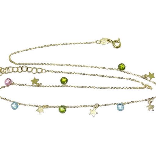 Collar de Oro Amarillo de 18k con 6 Estrellas de Oro de 5mm y 7 circonitas de Color 45cm - Imagen 4