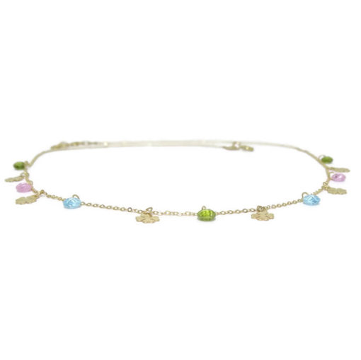 Collar de Moda de Oro de 18k con 6 tréboles de 4 Hojas de Oro de 5mm y 7 circonitas de Color de 5mm - Imagen 6