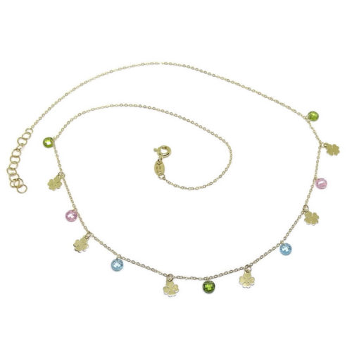 Collar de Moda de Oro de 18k con 6 tréboles de 4 Hojas de Oro de 5mm y 7 circonitas de Color de 5mm - Imagen 5