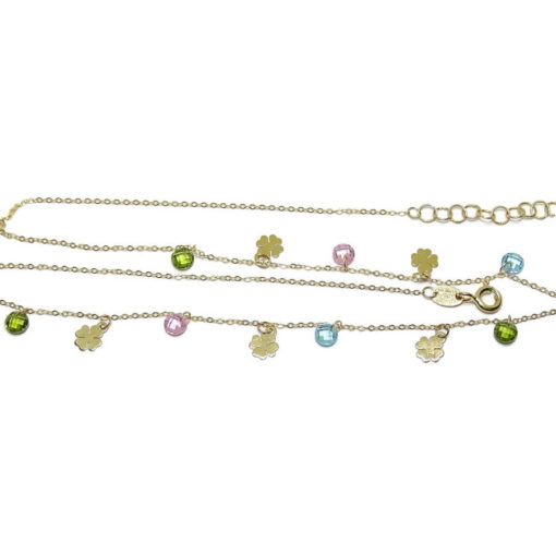 Collar de Moda de Oro de 18k con 6 tréboles de 4 Hojas de Oro de 5mm y 7 circonitas de Color de 5mm - Imagen 4