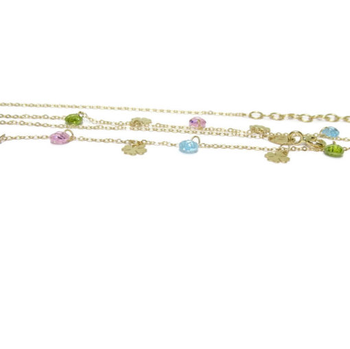 Collar de Moda de Oro de 18k con 6 tréboles de 4 Hojas de Oro de 5mm y 7 circonitas de Color de 5mm - Imagen 3