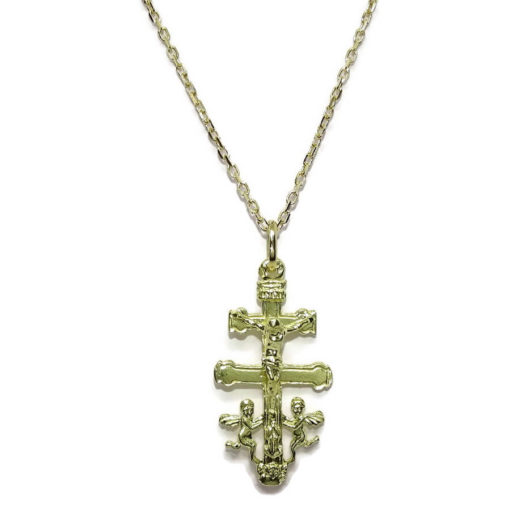 Cruz de Caravaca grande de Oro de 18k de 2.05gr y cadena forzada maciza de 3.30gr de Oro de 18k. Total 5.35gr