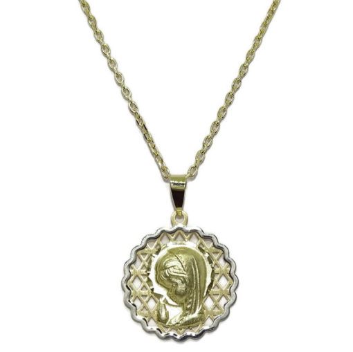 Medalla de Oro Amarillo y Oro Blanco de 18k con la Virgen Niña Especial comunión y Mujer.