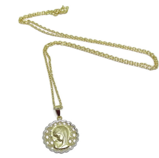 Medalla de Oro Amarillo y Oro Blanco de 18k con la Virgen Niña Especial comunión y Mujer. - Imagen 3