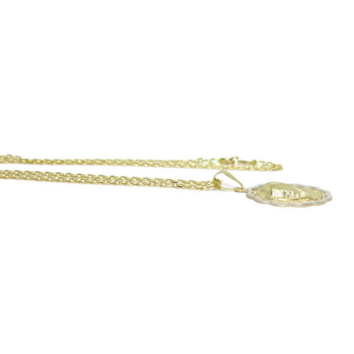 Medalla de Bicolor de Oro de 18k con la Virgen Niña de 18mm Calada. Especial comunión y Mujer. - Imagen 4