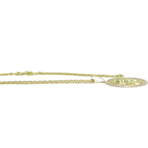 Medalla de Oro Amarillo y Oro Blanco de 18k con la Virgen Niña de 20mm Calada y Cadena Forzada de 45cm. Especial comunión y Mujer - Imagen 6