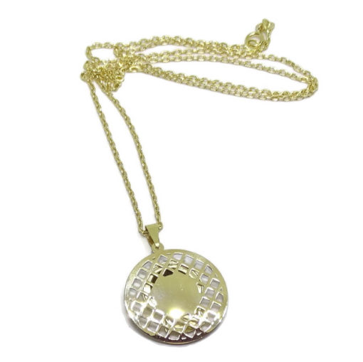 Medalla de Oro Amarillo y Oro Blanco de 18k con la Virgen Niña de 20mm Calada y Cadena Forzada de 45cm. Especial comunión y Mujer - Imagen 3
