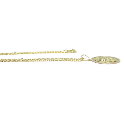 Medalla Redonda Bicolor de Oro de 18k con la Virgen Niña de 20mm Oro 18k. Especial comunión y Mujer. - Imagen 3