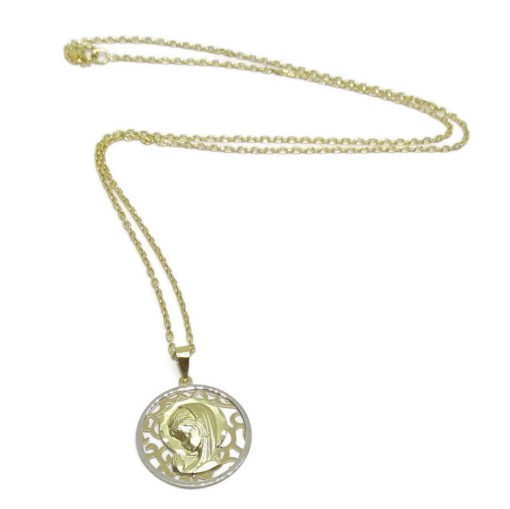 Medalla Redonda Bicolor de Oro de 18k con la Virgen Niña de 20mm Oro 18k. Especial comunión y Mujer. - Imagen 4