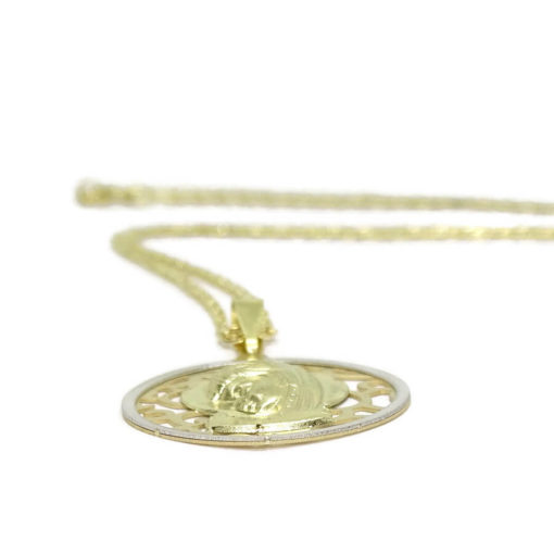 Medalla Redonda Bicolor de Oro de 18k con la Virgen Niña de 20mm Oro 18k. Especial comunión y Mujer. - Imagen 6