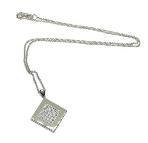Collar de Oro Blanco de 18k con 0.38cts de Diamantes y Cadena rolo de 40cm. 8.20gr.