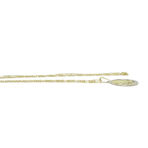 Collar ideal para comunión de oro amarillo de 18K con cadena 3x1 de 45cm de largo y medalla de la Virgen Niña de oro amarillo y oro blanco de 18K. - Imagen 6