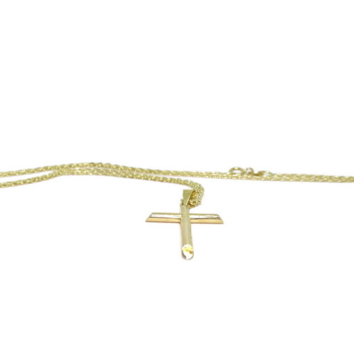 Cruz de oro de 18K de tubo redondo de 2mm de grosor con cadena de oro amarillo de 18K de doble hilo, de 2 mm de ancha por 50cm de larga. Peso, 2.10gr. - Imagen 5